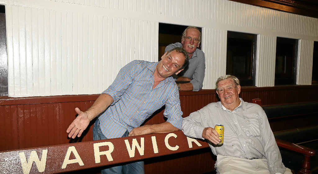 Special guest Scott McGregor with Southern Downs Railway members Bob Bingham and Bob Keogh.